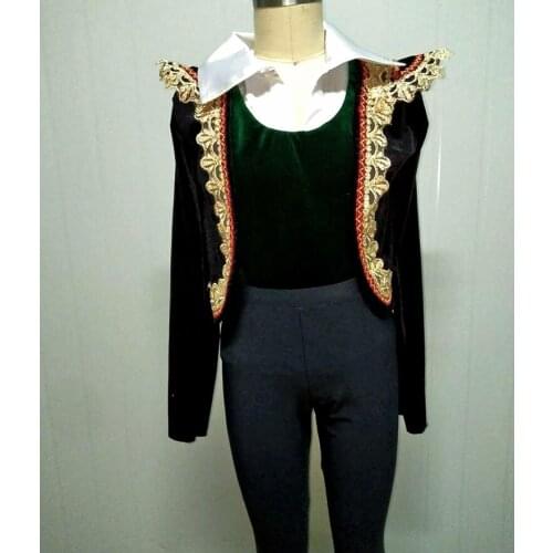 Black velvet with light gold trim mans ballet jacket Mens performance dance jacket.we accept custom made costumes