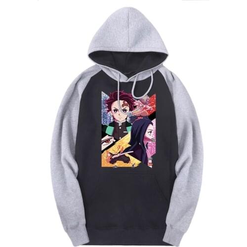 Demon Slayer Raglan Hooded Sweatshirts Men 2020 Printed Clothing Harajuku Fall Winter Hoodies Male Long Sleeve Moleton Masculino
