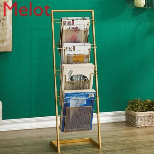 Household Floor Magazine Rack Storage Rack Display Stand Wrought Iron Metal Bookshelf Modern Minimalist the Newspaper Stand