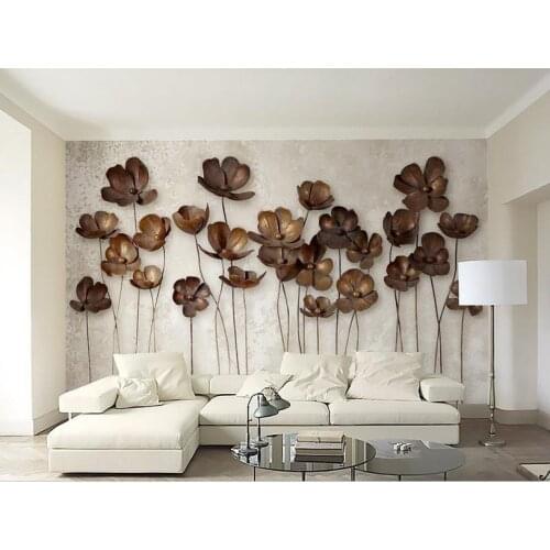 European Modern Wallpaper Non-woven 3D Mural Wallpaper Photo Paint iron flower Photo Wall