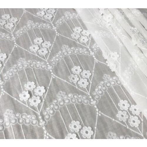 Exquisite Cotton Lace Fabric With 3D Floral, Curtains Cotton Embroidered Lace Fabric 51" Wide