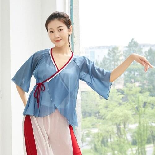 Adult Classical Chiffon Belly Dance Side Tie Top Bead Transparent Cardigan Blouse Costume for Women Dancing Clothes Dancer Wear