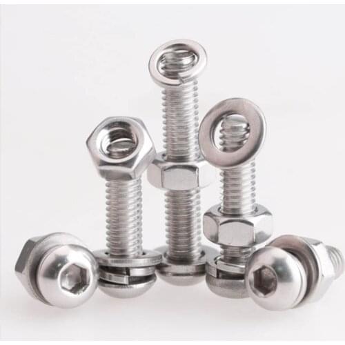 M5m6m8m10m12 Stainless Steel 304 Disc Head Hexagon Socket Screw Nut Washer Spring Washer Set Daquan 5Pcs