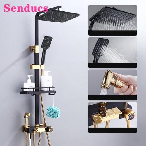 Piano Bathroom Shower Set with 12 Inch Rainfall Shower Head Quality Brass Bathtub Faucets Thermostatic Digital Piano Shower Set