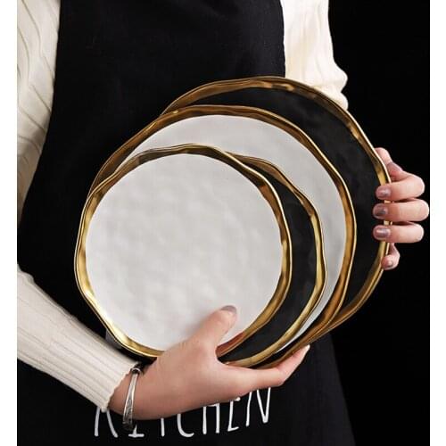 Ceramics Plate Set Western Food Steak Salad Plate Home Kitchen Accessories Tableware Nordic Black White Dinner Plate Tray Dishes