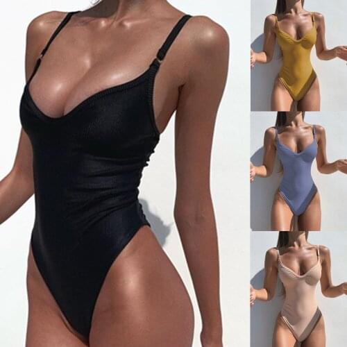 2020 Newest Sexy One Piece Swimsuit Solid Color Womens Adjustable Bodysuit Swimwear Summer Bathing Suit Beach Wear Monokini