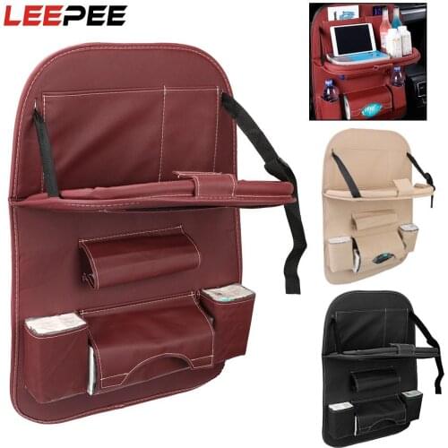 Foldable Car Seat Back Organizer Pu Leather Pad Bag Table Tray Travel Storage Bag Car Storage Organizer
