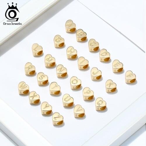ORSA JEWELS Genuine 925 Sterling Silver Gold Color Letters Beads For Charm DIY Accessories For Birthday Present Unisex CB31