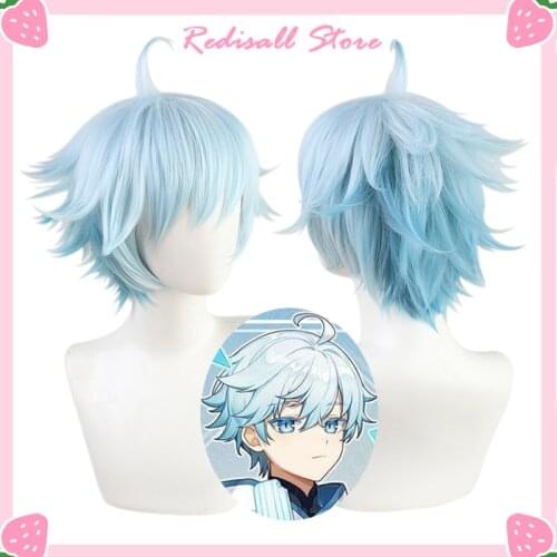Genshin Impact CHONGYUN Wig Cosplay Short Light Blue Gradient Straight Hair Heat Resistant Hair Halloween Free Wig Cap