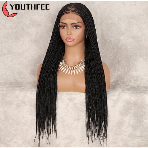 Braided Wigs Synthetic Lace Front Wigs for Black Women Youthfee 4X6 Lace Box Braid Wig with Baby Hair Cornrow Braids Lace Wigs