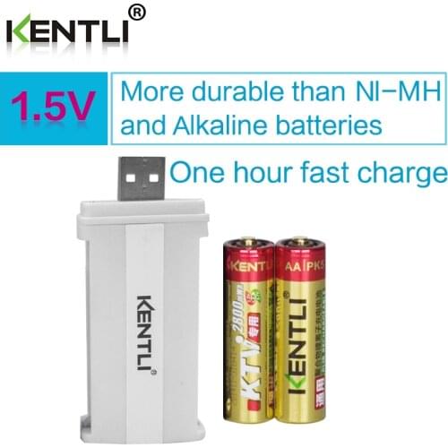 Wholesale Factory direct sales 2pcs KENTLI 1.5v AA PK5 2800mWh Rechargeable Li-polymer Lithium battery +smart lithium charger