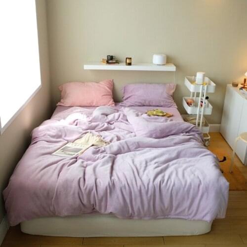 4-piece Quilt Cover Queen Winter Milk Velvet Student Dormitory Sheet Duvet Thickened Warm Double-sided Bedding Bedclothes Sale