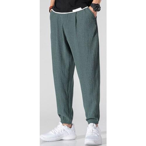 Casual mens pants trend Korean Air Conditioning strapping pants quick dry ice silk Capris sweatpants harajuku summer pantalon
