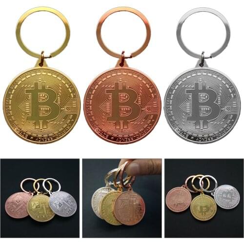 Gold Plated Bitcoin Key Chain BTC Coins Key Ring Key Ring Commemorative Collectors Fashion Jewelry Gifts Bag Pend