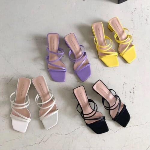 New Summer Slippers Low Heels Slides Female Peep Toe Square Heel Slipper Brand Sandals Women Slipper Big Size 35-41 Flip Flops