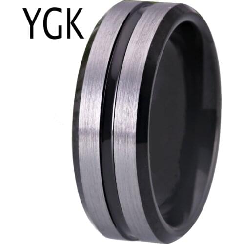 YGK Wedding Jewelry Matte Silver With Black Groove New Tungsten Rings for Mens Bridegroom Wedding Engagement Anniversary Ring