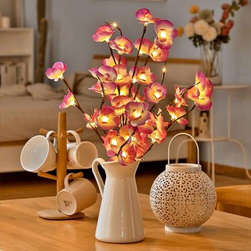 LED Rose Simulation Orchid Branch Lights Battery Powered Decorative Light Tall Vase Filler Willow Twig Table lamp For Home
