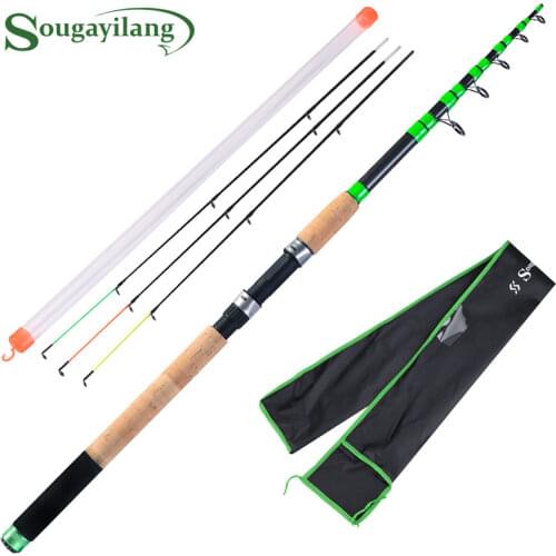Sougayilang 2 Color Feeder Fishing Rod 3.0-3.6m Telescopic Spinning Carbon Fiber Travel Rod and Spare Tip Pole Fish Tackle Pesca