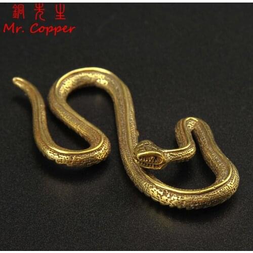 Vintage Copper Long Snake Miniature Figurines Desk Decorations Ornaments Accessories Handmade Brass Car Key Chains Pendant Decor