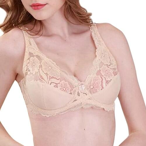 Yandw Hot Full cup thin underwear bra plus size underwire adjustable lace Womens bra breast cover C D E Large size Lace Bras