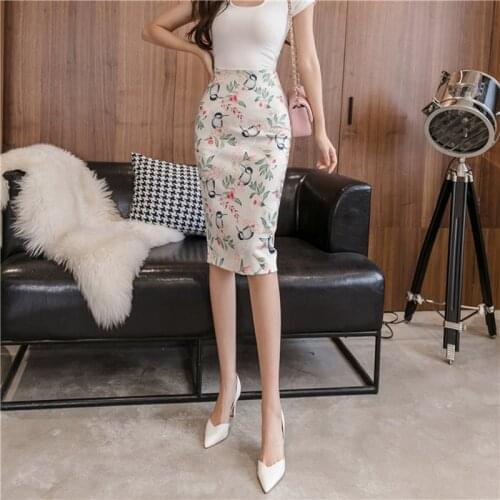 Neophil Women Floral Print Pencil Midi Skirts Prairie Chic Style Bird Pattern Lady Slim Sexy Winter Skirt Saia Jupe Femme S2051