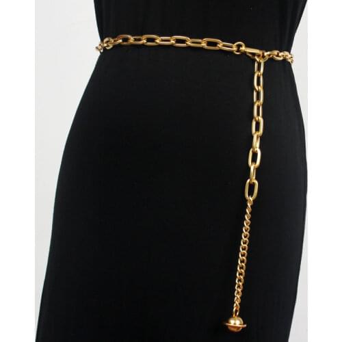 Women Fashion gold Belts Hip High Waist long Narrow Metal Chain Chunky Fringes Punk temperament Waist Chain
