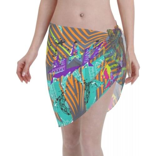 Women Beach Bikini Cover Up Dots Geometric Figures Stripes Wrap Skirt Sarong Scarf Beachwear Bathing Suit Beachwear Swimsuits