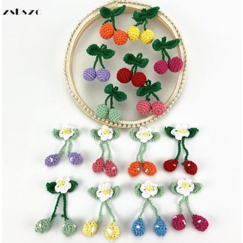 Zsbszc 50pcs Knitted Wool Green Leaf Cherry DIY Craft Girl Earrings Pendant Hair Accessories Hat Bag Key Ring Decor SXJ002