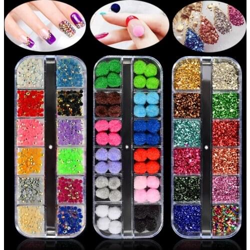 1 Box AB Jelly Rhinestones 3d Colorful Nail Sequins Crushed Stones Fur Ball For DIY Accessories Glitter Nail Art Decorations