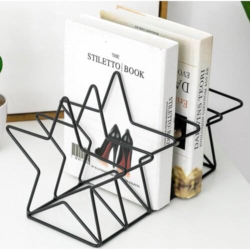 1PC Creative Nordic Star Shaped Metal Bookends Document File Magazine Desk Storage Organizer Shelf Books Stand Holder