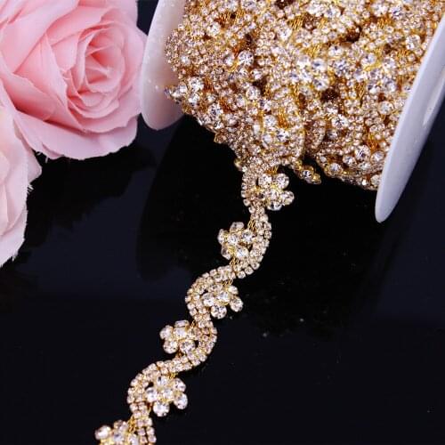 1 Yard Gold Rhinestone Applique Trim Cup Chain Trim Wedding Belt Accessories for Evening Dress Belt Bridesmaid Belt