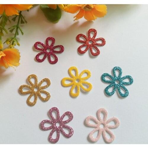 100PCS/lot Mix Colored Glitter flower applique flower patch for clothes hats accessories diy craft Wedding decoration scrapbook