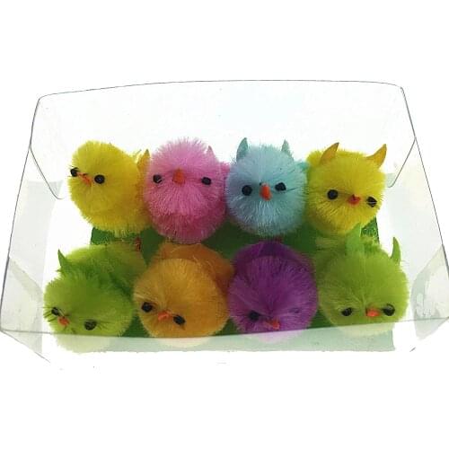 2 Sets Mini Chenille Chicks Colorful Easter Chick with Orange Mouth for Easter day Home Decoration 3cm Height 8pcs/set