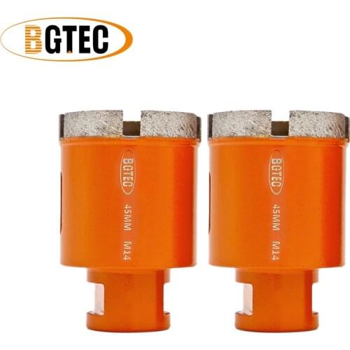 BGTEC 2pcs Diameter 45mm Diamond Welded Drilling Core Bits (Wet) M14 thread for drilling granite and marbel hole saw