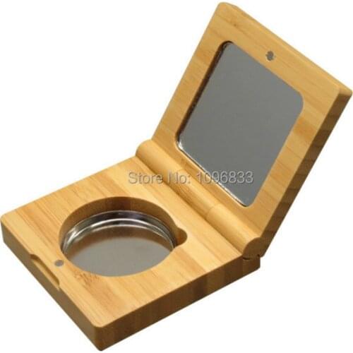 Bamboo Eyeshadow Case Box with Mirror Empty Cosmetics Powder Packaging Container Natural Wood Blusher Compact 20pcs/Lot