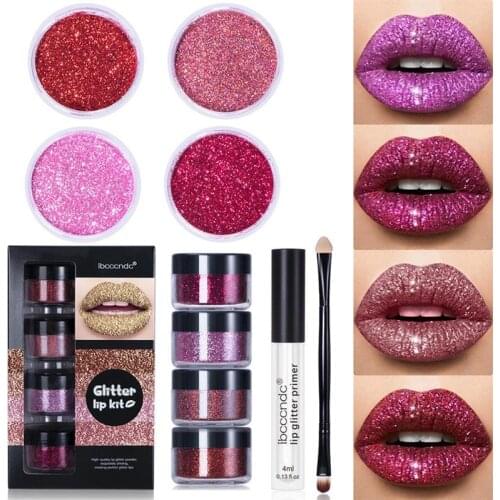 Glitter Powder Lip Gloss DIY Lipgloss Base Gel Primer With Makeup Brush Making Shimmer Lips Long Lasting Make Up Tools Cosmetic