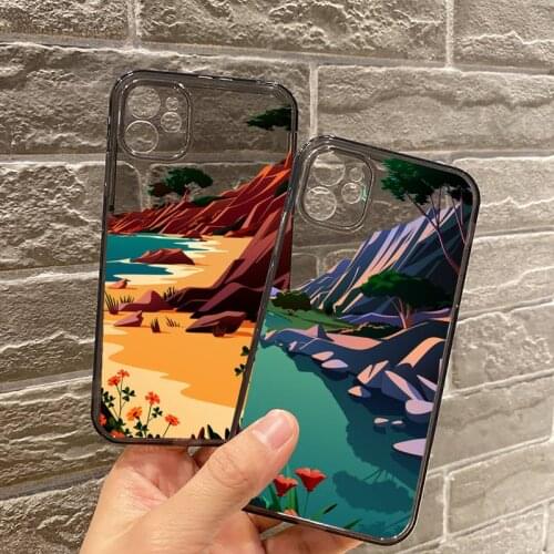 Beach hand drawn landscape Phone Case Transparent for iPhone 7 8 11 12 se 2020 mini pro X XS XR MAX Plus smart phone case