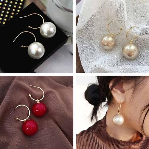 Elegant Round Imitation Pearl Dangle Earrings Dazzling Women Engagement Wedding Graceful Accessories Fashion Earrings