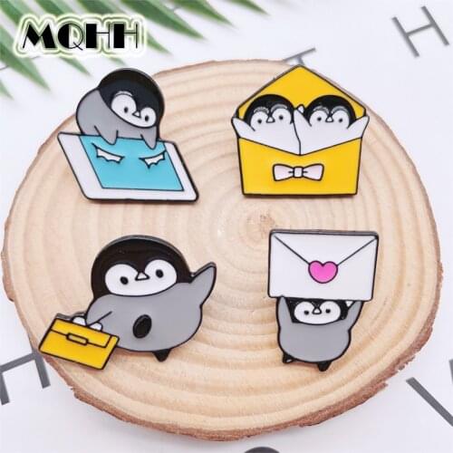 Cartoon Cute Animals Penguins Enamel Pins Love Envelopes Couples Alloy Brooches Badges Clothes Bags Accessories Women Jewelry