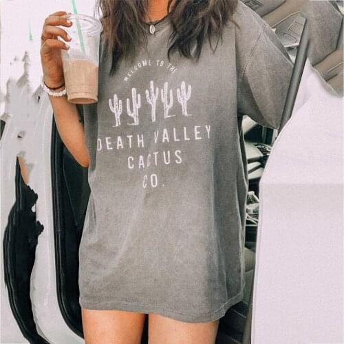 Vintage Gray Letter Cactus Printing Graphic T Shirts Womens Clothing Short Sleeve O Neck New Streetwear Summer Plus Size T Shirt