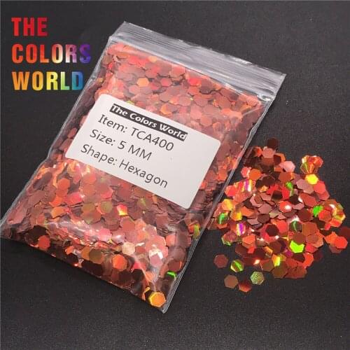 TCA400 Holographic Laser Orange Color Hexagon Shape Nail Glitter For Nail Decorations Nail Gel Makeup Facepaint DIY Accessorie