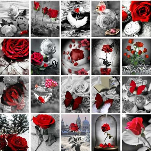 HUACAN 5d Diy Diamond Painting New Black And Red Diamond Embroidery Sale Flower Rose Pictures Of Rhinestones Wall Art