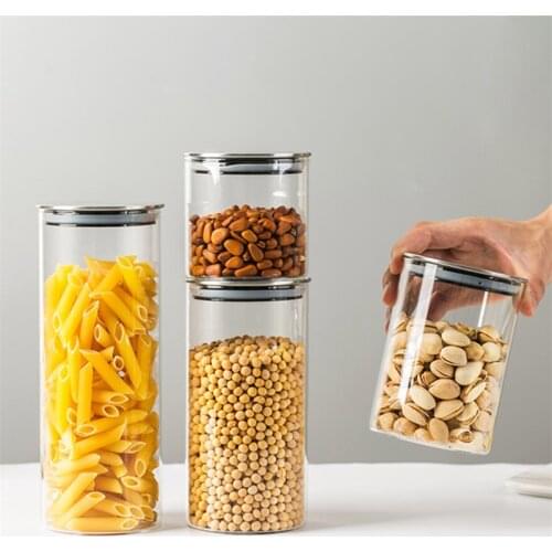 High Borosilicate Glass Sealed Spice Jar with Cover Kitchen Food Container Transparent Candy Sugar Grain Storage Bottle Canister