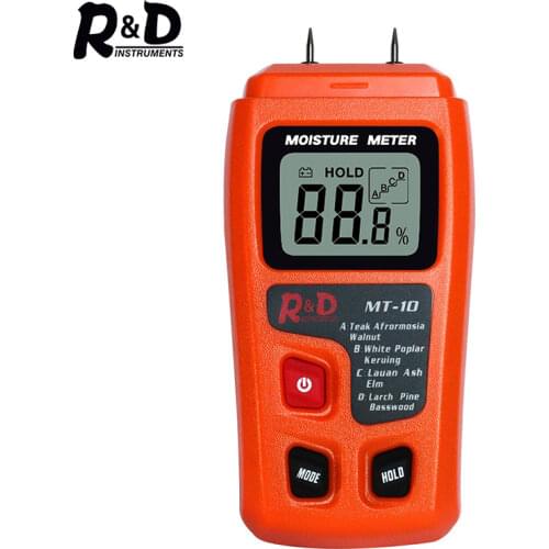 R&D MT-10 EMT01 Wood Moisture Meter Wood Humidity Tester Hygrometer Timber Damp Detector Tree Density tester Grey Orange