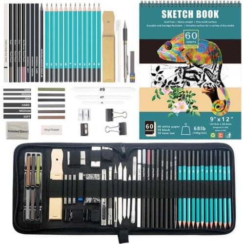 50pcs Sketch Lead Tool Set High-gloss Metal Pen Carbon Pen Painting Art Sketch Pencil Set Art Supplies Gift