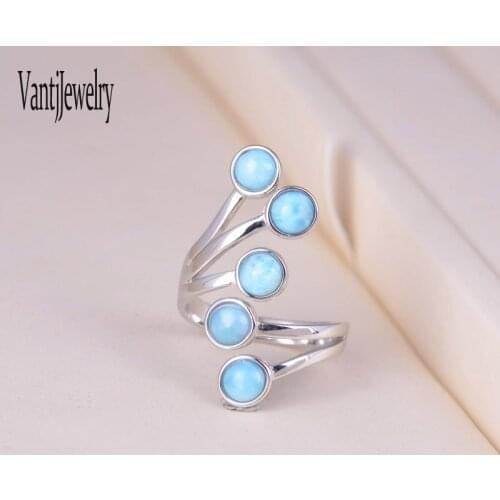 Elegant Natural Larimar Rings Sterling 925 Silver Blue Moonstone Rings for Women Wedding Engagement Birthday Gift Fine Jewelry