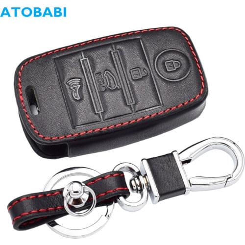 Leather Car Key Case For Kia Sorento Optima Forte Niro Soul Sedona 4 Button Smart Remote Fob Protector Cover Keychain Holder Bag