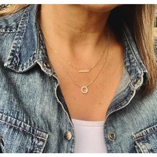Factory promotion 100% 925 sterling silver simple geomtric design micro pave cz circle round pendant round circle necklace