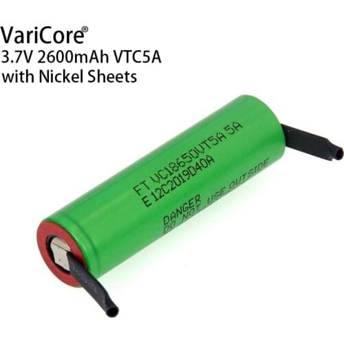 VariCore VTC5A 3.7V 2600mAh 18650 rechargeable Lithium Battery 30A High Drain Battery + DIY Nickel Sheets