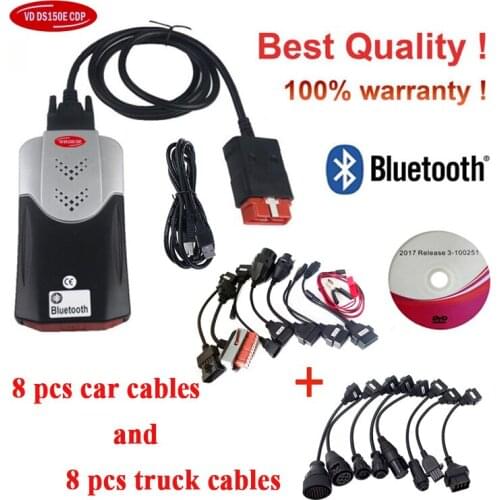 Best match!16 pcs car truck cables+vd ds150e cdp with Bluetooth for delphis 2017.R3 KEYEGN Generic 3 in1 obd diagnostic tools